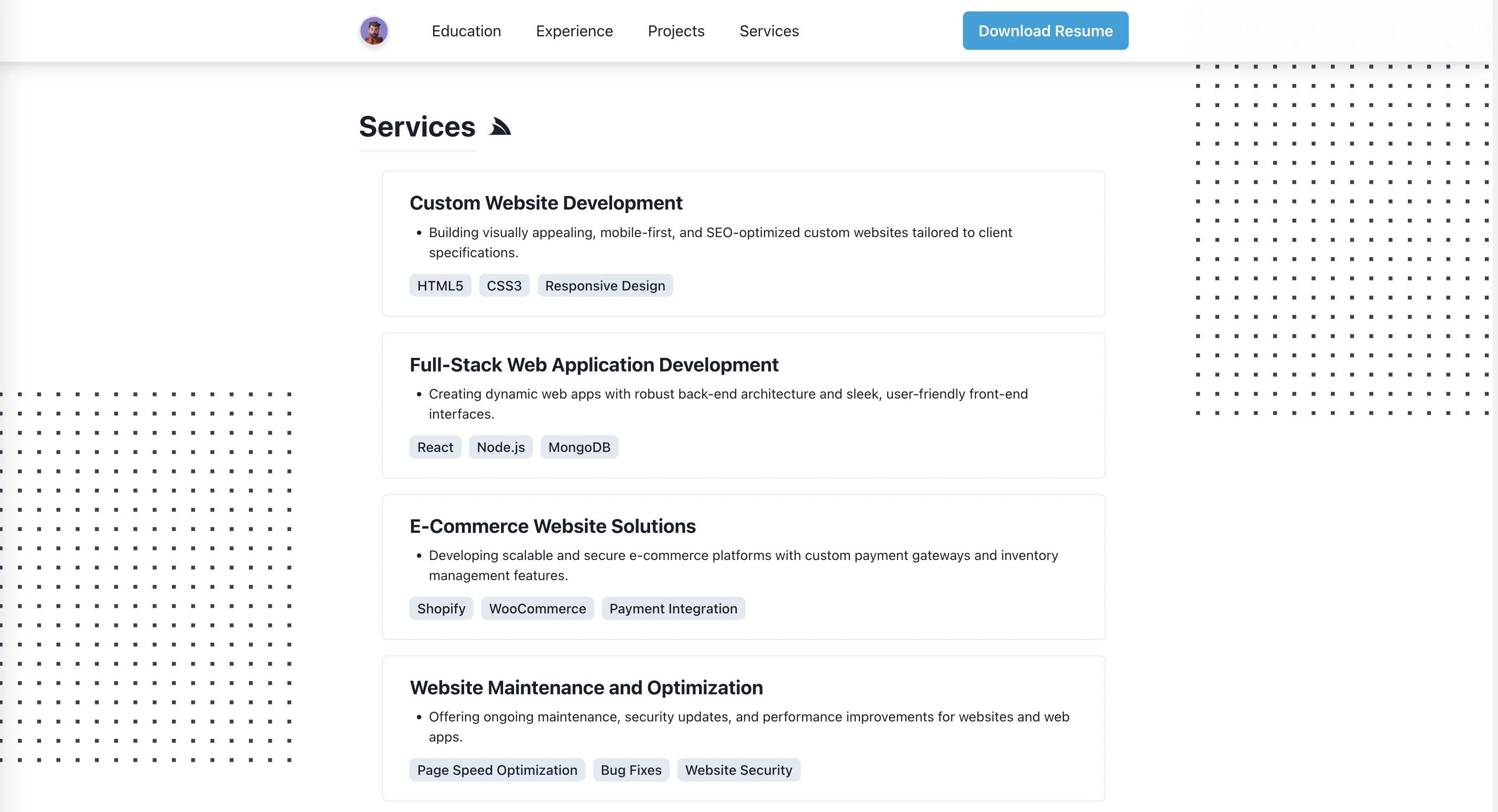 Preview of portfolio section: Feature Your Services